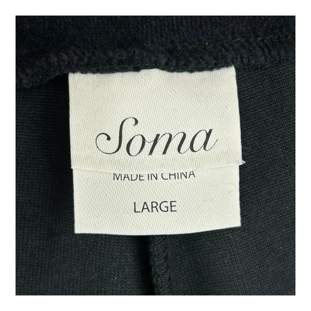 Soma Black Velour Lounge Pants Womens Large Straight Leg‎ Elastic Waist Casual